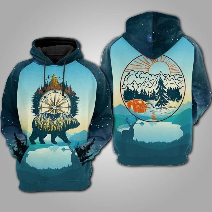 Bear Camping All Over Print Hoodie