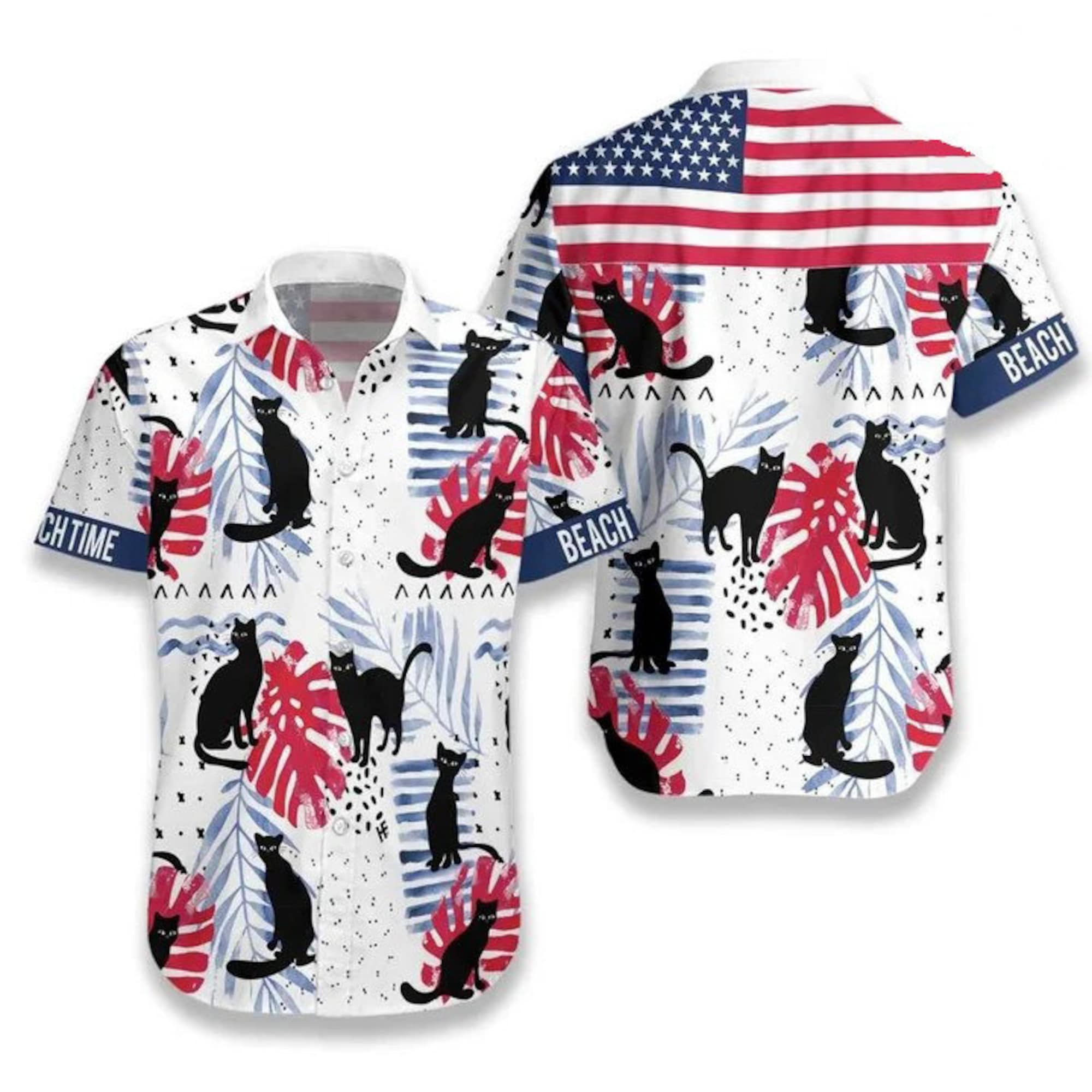 Black Cat Beach Time Hawaiian Shirt