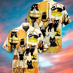 Black Cat Dinner Style Hawaiian Shirt