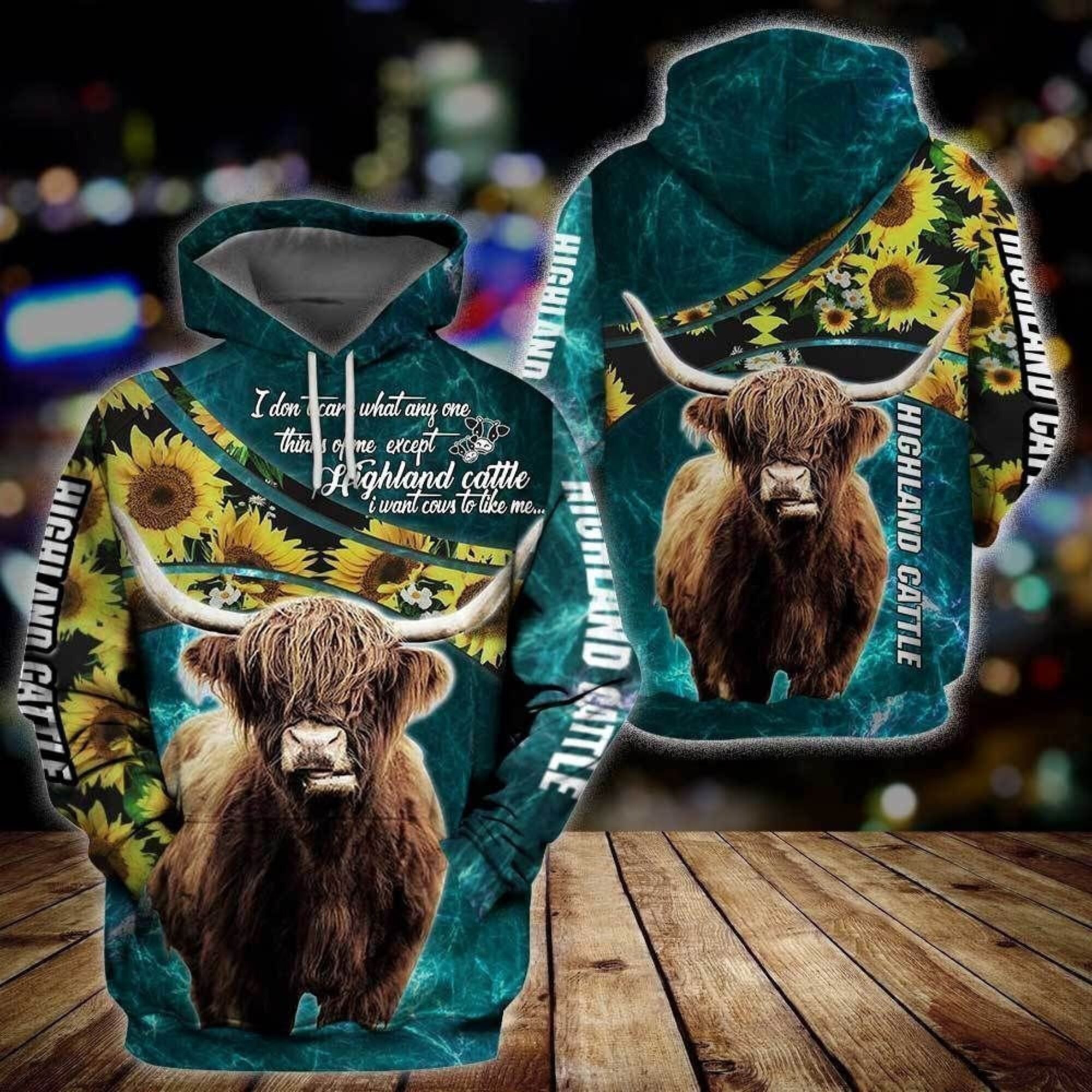 Highland Cattle And Sunflower All Over Print Hoodie