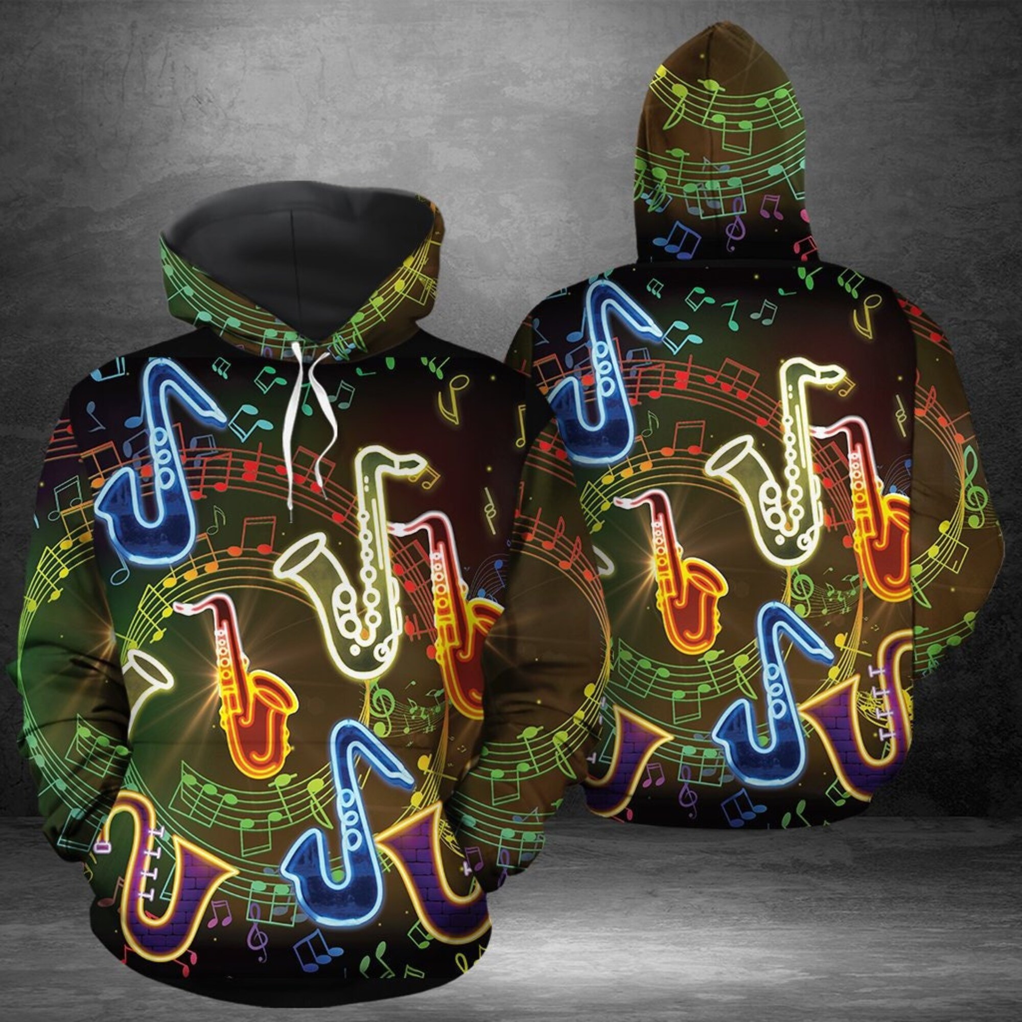 Saxophone Neon Light All Over Print Hoodie